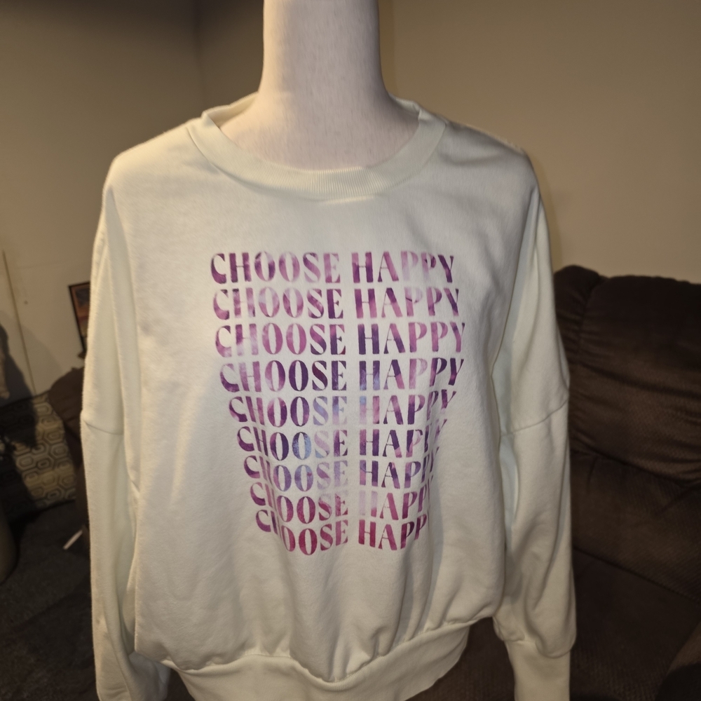 Old Navy Yellow Sweatshirt with CHOOSE HAPPY Pink Print - Picture 3 of 5